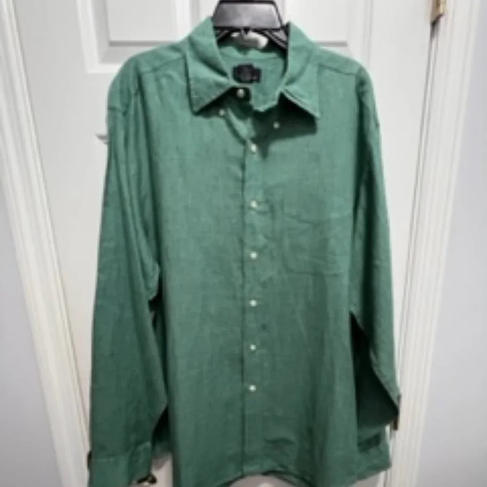 Brooks Brothers 346 large 100% linen button down green shirt